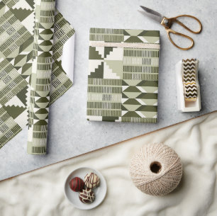 Papel De Presente Kente Block - Heritage Olive