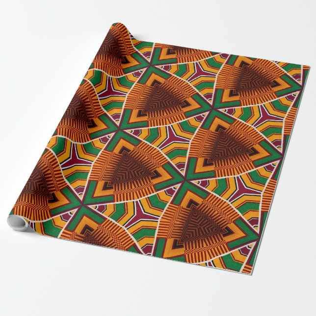 Papel De Presente Kente Geometrics Kwanza Afrocêntrico (Desenrolado)