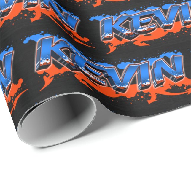 Papel De Presente Kevin Vorname Name Graffiti blue orange (Ponta do rolo)