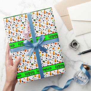 Papel De Presente Kid Halloween Ghost Pumpkin Black Cat Personalize