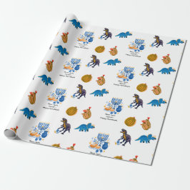 Papel De Presente Kids Hanukkah Wraping Paper - Dinossauros dreidel