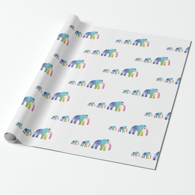 Papel De Presente Kids Rainbow Elephant Gifant Wrap (Desenrolado)