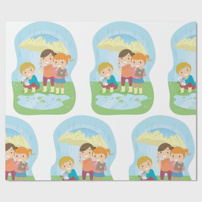 Papel De Presente Kids Science Nature Study in Rain (Aberto)