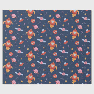 Papel De Presente Kids Space Pattern with Rockets & Planets