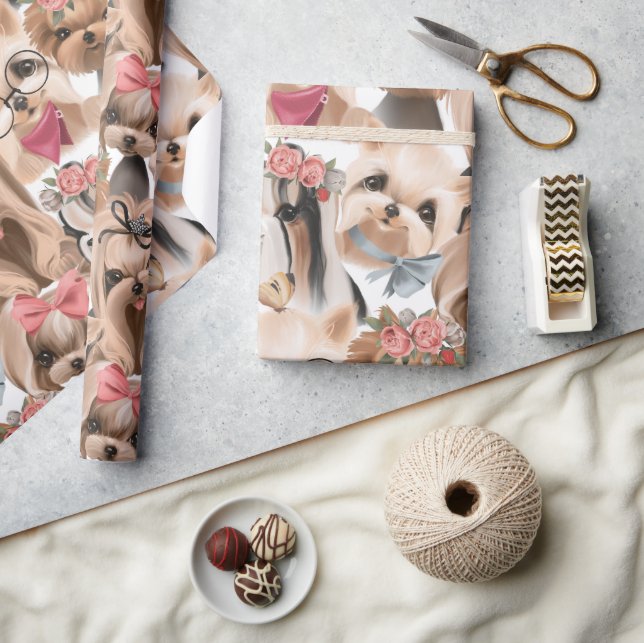 Papel De Presente KIds Yorkie Puppy Aniversário (Artesanato)