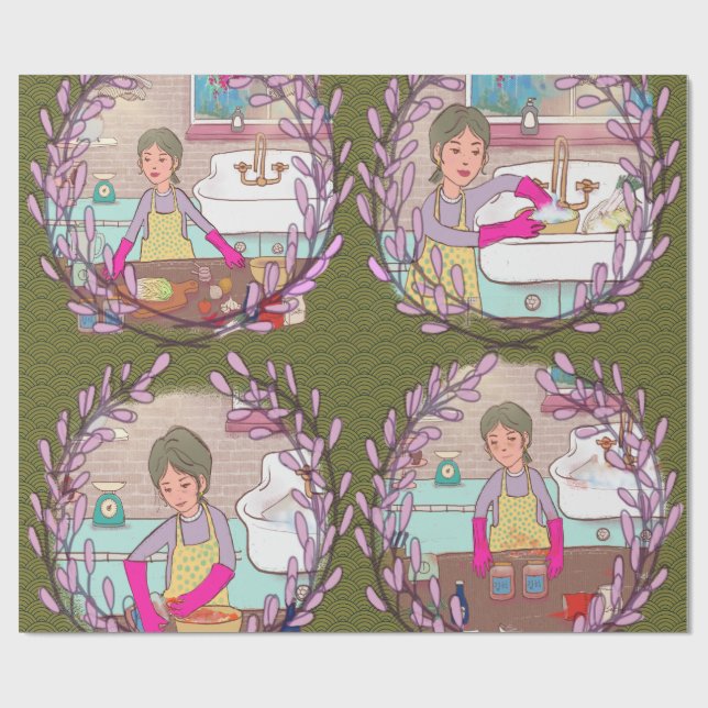 Papel De Presente Kimchi Making Pattern – Illustrated Korean Food Wr (Aberto)