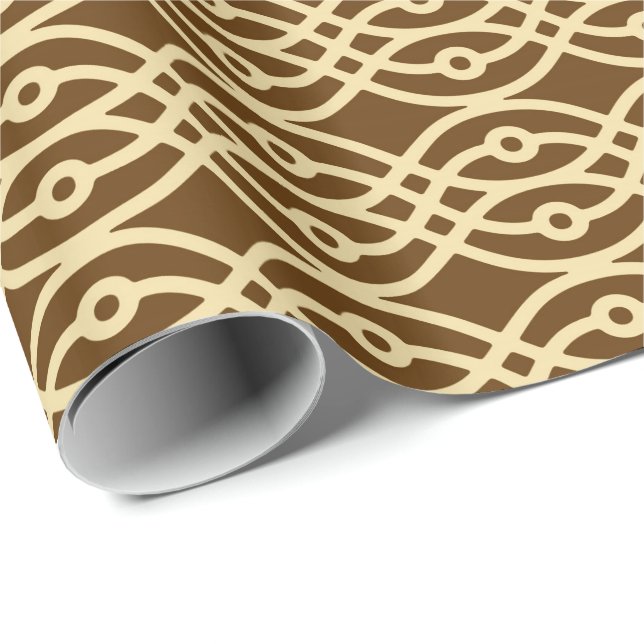 Papel De Presente Kimono impressão, chocolate castanho e bronzeado (Ponta do rolo)