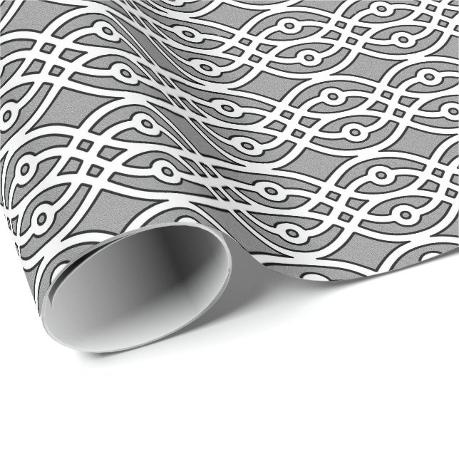 Papel De Presente Kimono impressão, cinza, branco e preto (Ponta do rolo)