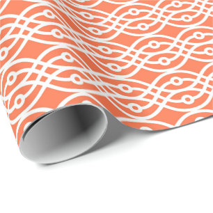 Papel De Presente Kimono impressão, cor de laranja e branco
