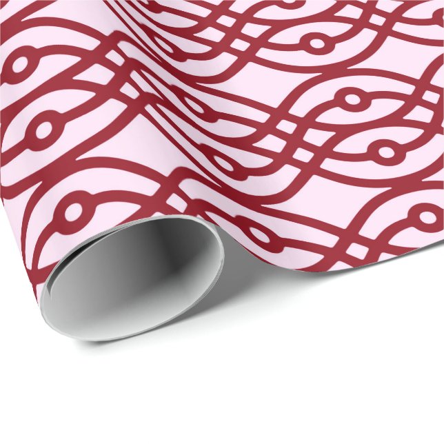 Papel De Presente Kimono impressão, rosa e burgundy (Ponta do rolo)