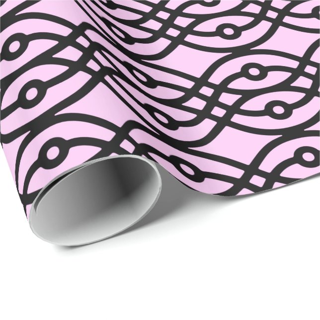 Papel De Presente Kimono impressão, rosa-gelo e preto (Ponta do rolo)