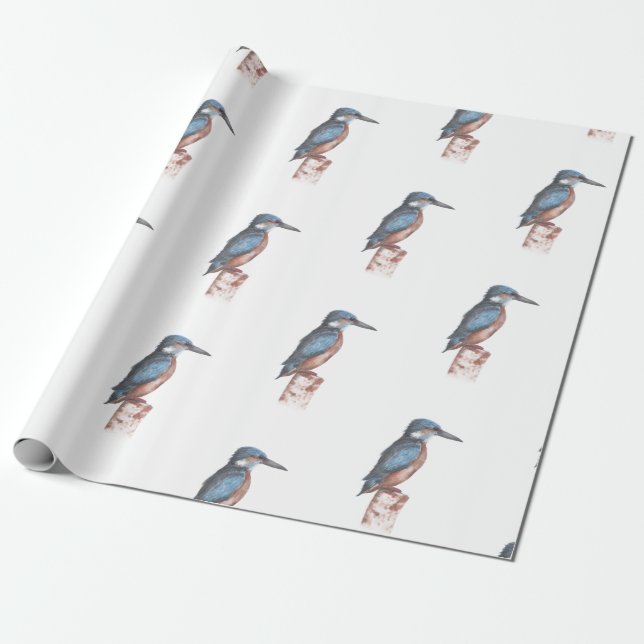 Papel De Presente Kingfisher Watercolor (Desenrolado)