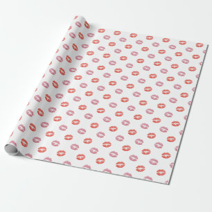 Papel De Presente Kisses de Batom Vermelho e Rosa