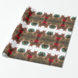 Papel De Presente Kissing Mistletoe: Cavalos de Natal arco vermelho