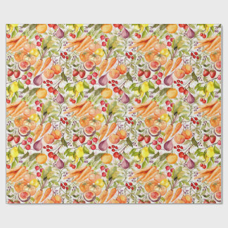Papel De Presente Kitchen Garden Harvest Watercolor Fruit & Veggie