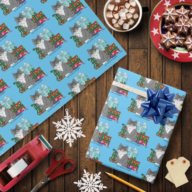 Papel De Presente Kitten de Natal Branco da cinza (Criador carregado)