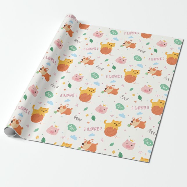 Papel De Presente Kitten e Corgi Puppy (Desenrolado)