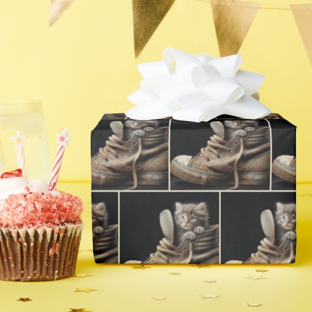 Papel De Presente Kitten No Velho Sneaker (Festa de aniversário)