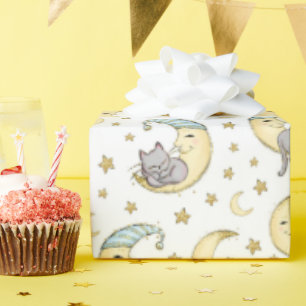 Papel De Presente Kitten Sentado No Homem Na Lua