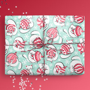 Papel De Presente Kittens Natal com Peppermint Candy Baubles