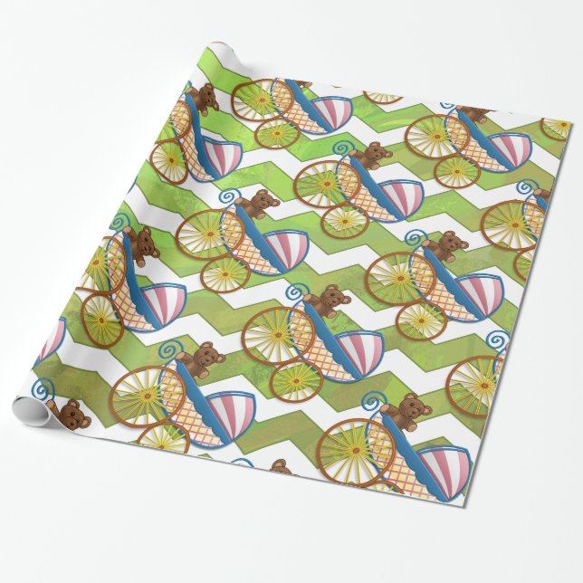 Papel De Presente Kiwi Bash Green Chevron Baby Studs (Desenrolado)
