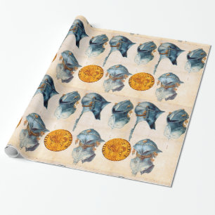 PAPEL DE PRESENTE KNIGHT HELMET COM FLORENTINA DOURADA ANTIQUICA