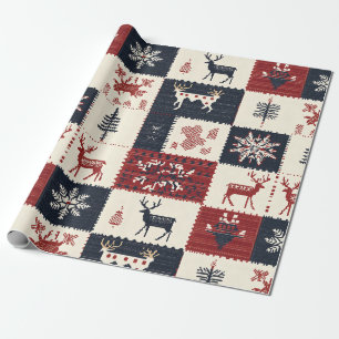 Papel De Presente Knit de Natal Nórdico Reindeer & Snowflakes
