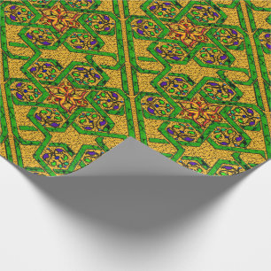 Papel De Presente Knotwork da estrela de David no ouro e no verde
