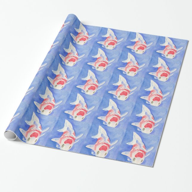 Papel De Presente Koi vermelho e branco (Desenrolado)