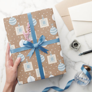 Papel De Presente KRAFT BROWN e ENFEITES DE NATAL AZUIS