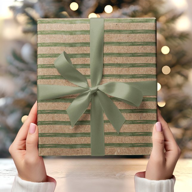 Papel De Presente Kraft com faixa verde aquarela (Criador carregado)
