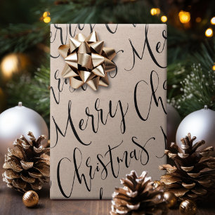Papel De Presente Kraft Feliz Natal Caligrafia Festa