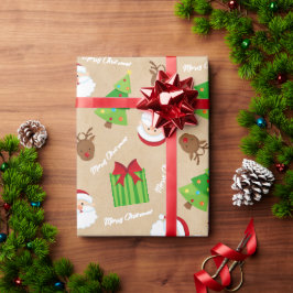 Papel De Presente Kraft Feliz Papais noeis de Árvore de Natal Presen
