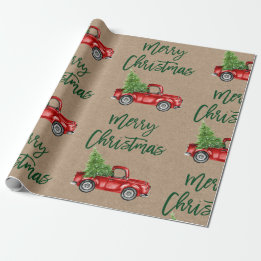 Papel De Presente Kraft Green Brush Script Christmas Truck