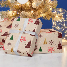 Papel De Presente Kraft Modern Christmas Tree and Snow flakes Gift