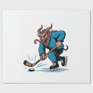 Papel De Presente Krampus Assustador Jogando Hóquei no Gelo Natal