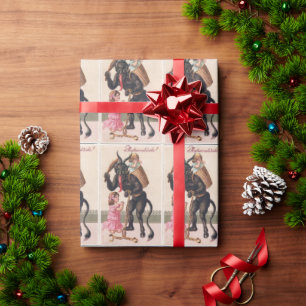 Papel De Presente Krampus Assustando Meninas Vintage Natal