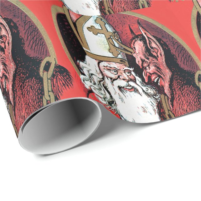 Papel De Presente Krampus do Natal Vermelho (Ponta do rolo)