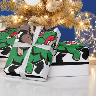 Papel De Presente Krampus Montado Em Um Dinossauro Natal Malvado Do 