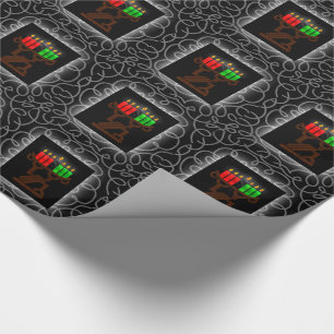 Papel De Presente Kwanzaa Lit Kinara Velas com Preto e Prata