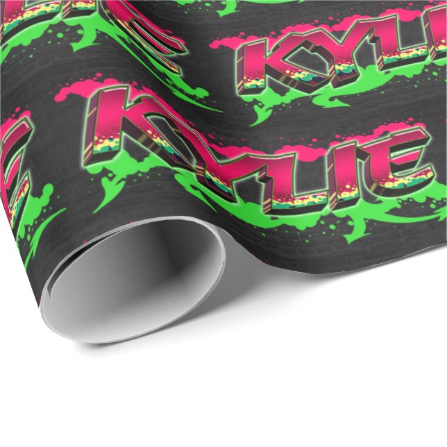 Papel De Presente Kylie Vorname Name Graffiti red green (Ponta do rolo)