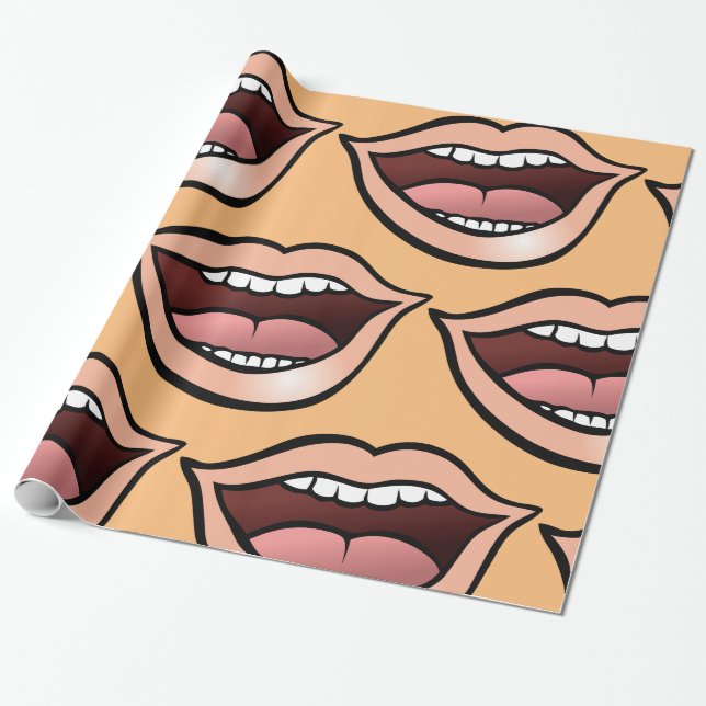 Papel De Presente Lábios Boca Aberta Língua Dentes (Desenrolado)