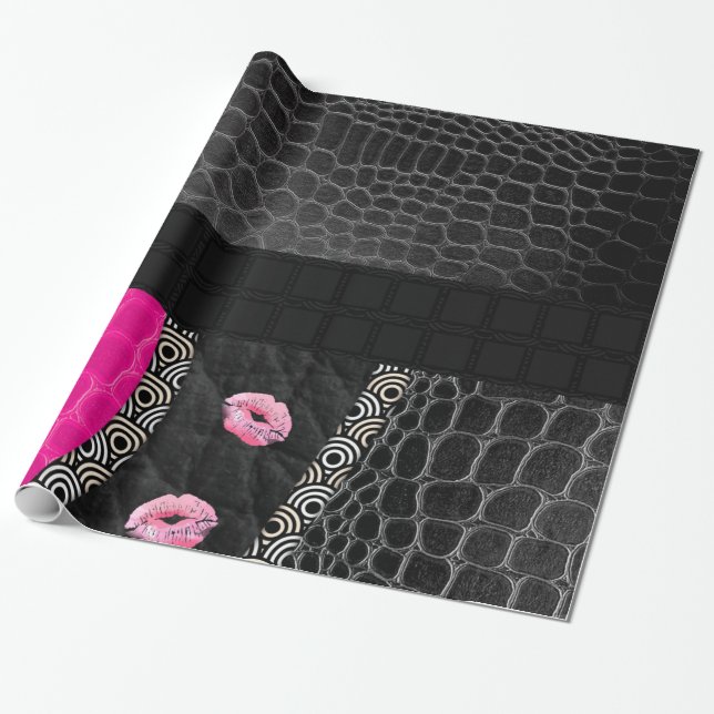 Papel De Presente Lábios do couro do rosa quente (Desenrolado)
