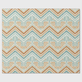 Papel De Presente Labirinto Costeiro Aquarela Aqua e Terracota