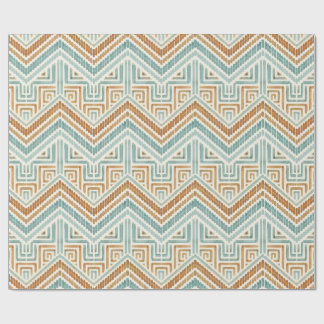 Papel De Presente Labirinto Costeiro Aquarela Aqua e Terracota