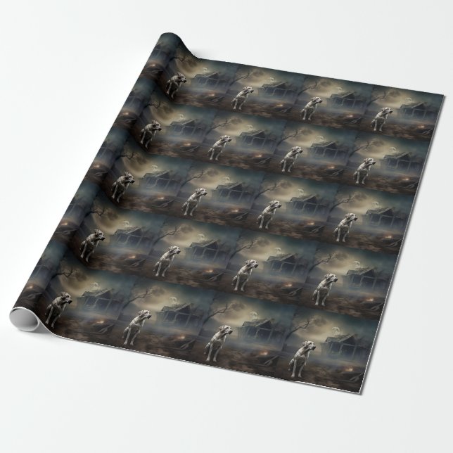 Papel De Presente Labrador Halloween Assustador (Desenrolado)