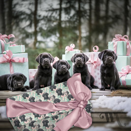 Papel De Presente Labrador Puppy Modern Mint Natal Sm
