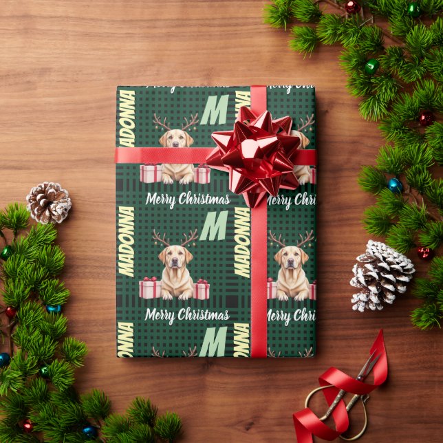 Papel De Presente Labrador Reindeer (Presente de Natal)