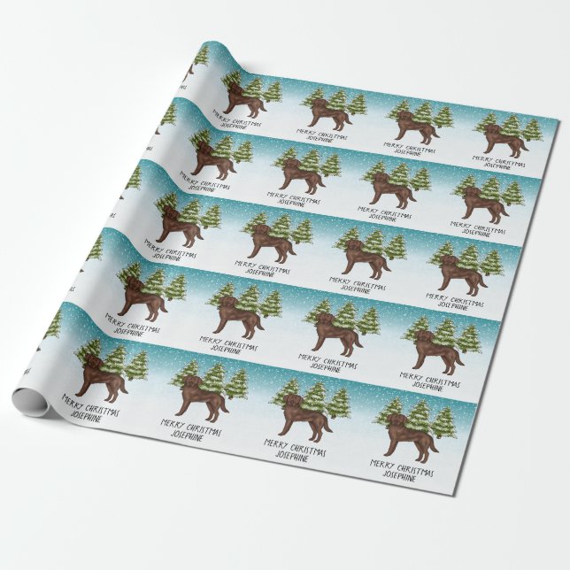 Papel De Presente Labrador Retriever Chocolate Natal Texto Personali (Desenrolado)