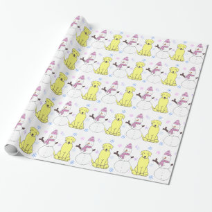 Papel De Presente Labrador retriever e boneco de neve